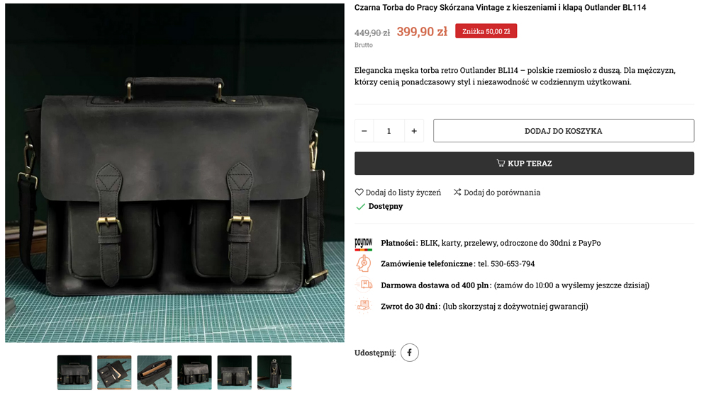 Torba do Pracy Skórzana Vintage z kieszeniami i klapą Outlander BL114